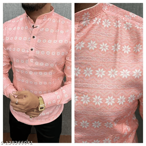     			BOUGHT FIRST Pink Cotton Blend Men's Shirt Style Kurta ( Pack of 1 )