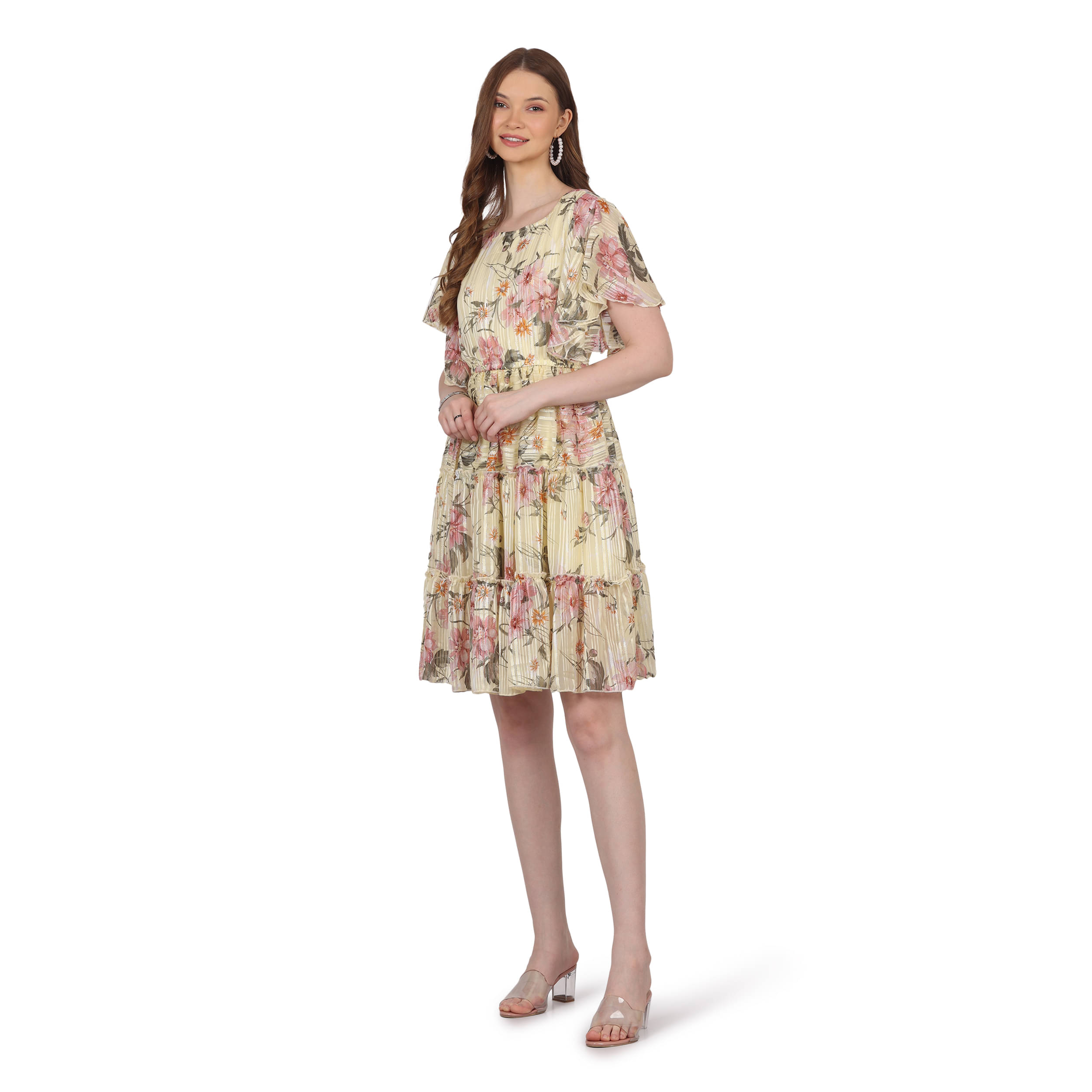 FASHJONS 360 Georgette Printed Above Knee Women's Fit & Flare Dress - Yellow ( Pack of 1 ) FASHJONS 360 Georgette Printed Above Knee Women's Fit & Flare Dress - Yellow ( Pack of 1 )