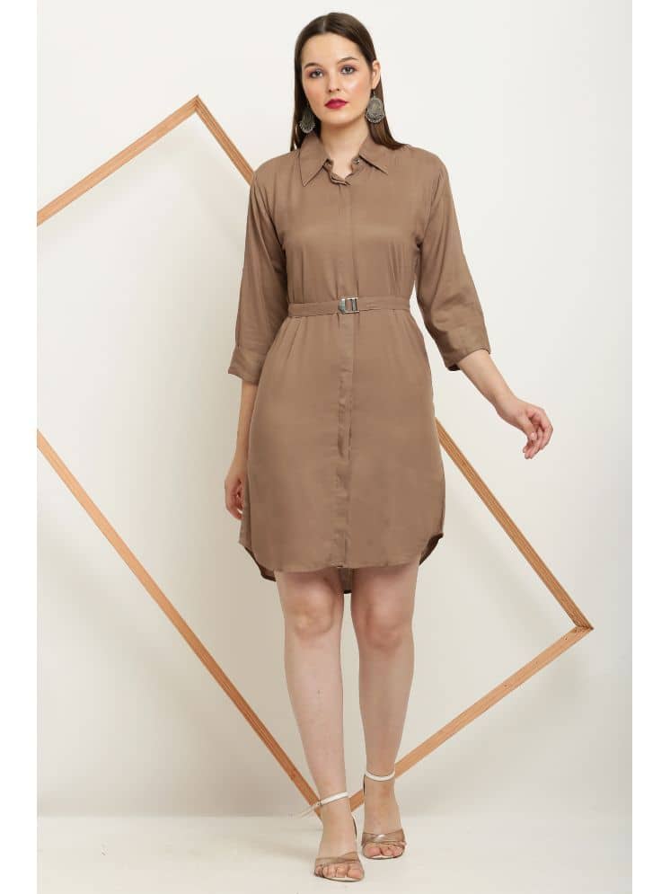 FASHJONS 360 Women Rayon Solid Shirt Dress ( Brown )