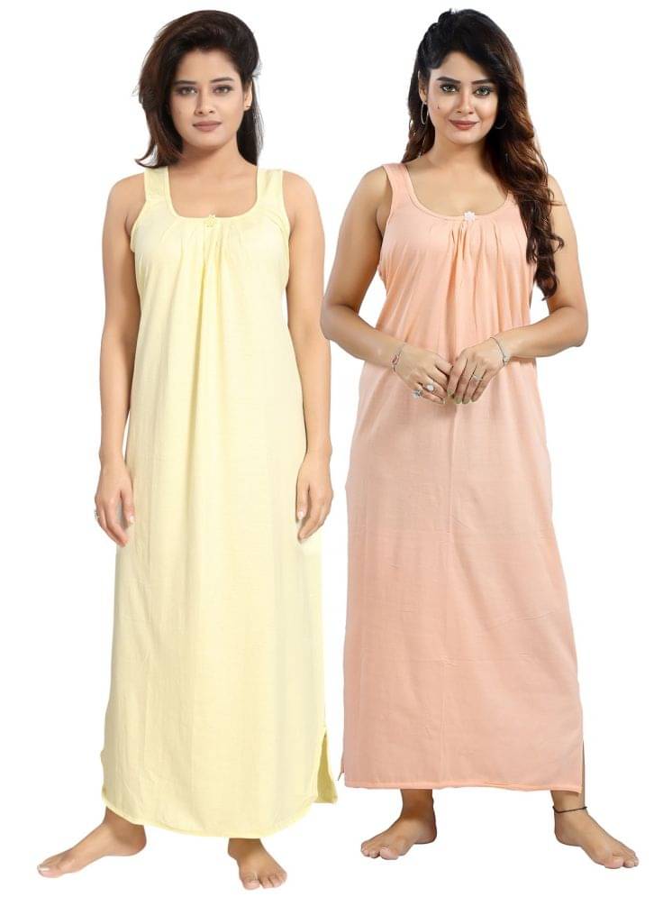 INNER BEATS Multicolor Cotton Blend Women's Nightwear Nighty & Night Gowns ( Pack of 2 ) INNER BEATS Multicolor Cotton Blend Women's Nightwear Nighty & Night Gowns ( Pack of 2 )