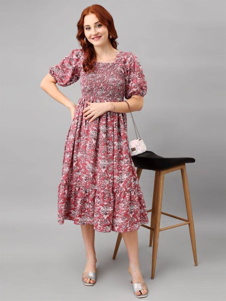     			JASH CREATION Women Polyester Printed Fit & Flare Dress ( Pink )