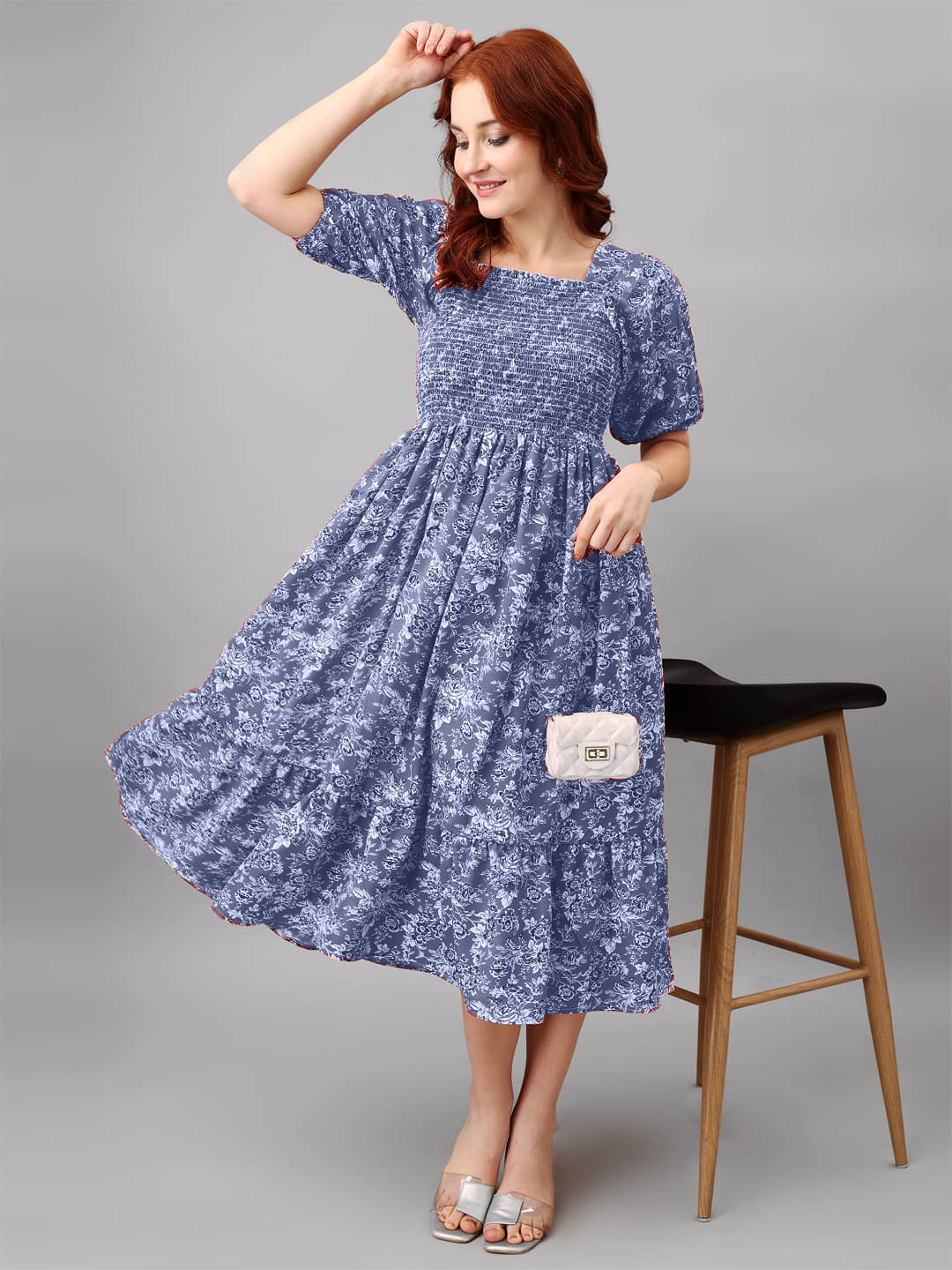 JASH CREATION Women Polyester Printed Fit & Flare Dress ( Blue ) JASH CREATION Women Polyester Printed Fit & Flare Dress ( Blue )