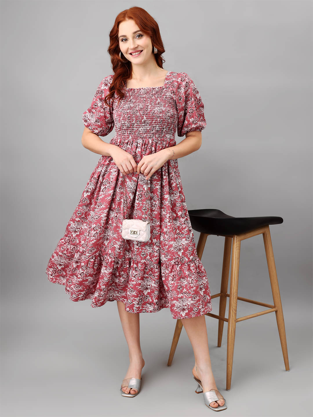     			JASH CREATION Women Polyester Printed Fit & Flare Dress ( Pink )