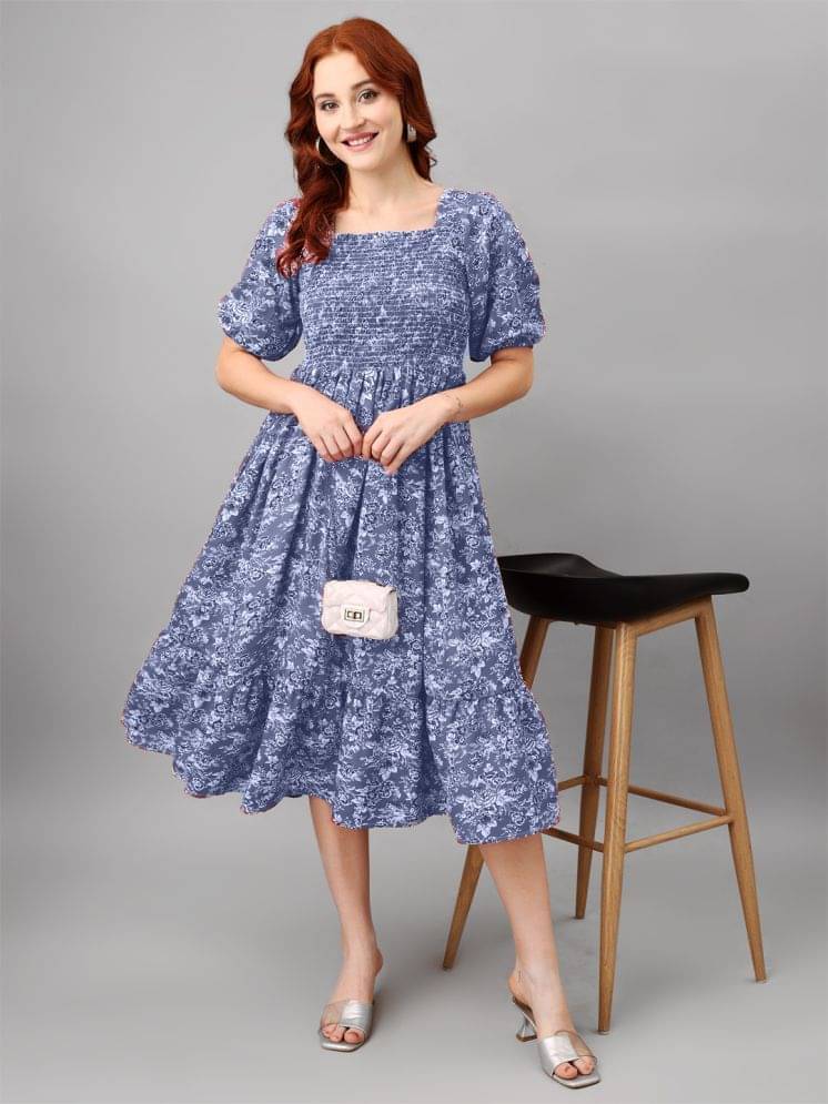     			JASH CREATION Women Polyester Printed Fit & Flare Dress ( Blue )