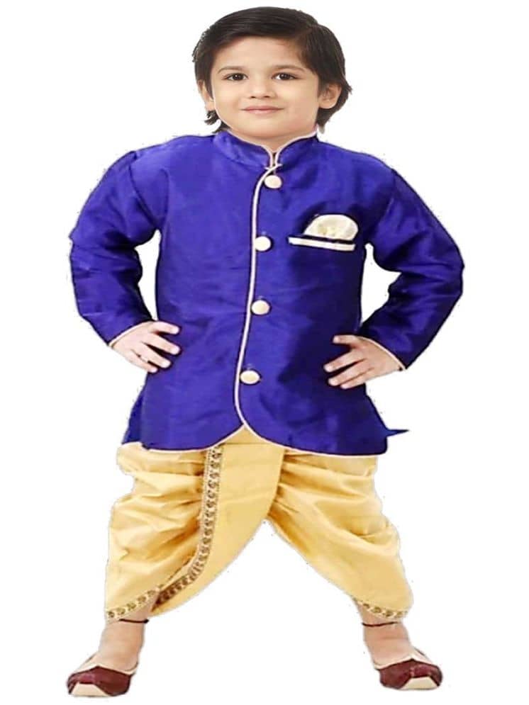 JCT DRESSES Boys Cotton Blend Blue Dhoti Kurta Set ( Pack of 1 ) - Kurtas & Kurta Sets | Buy online on ZillyBuy