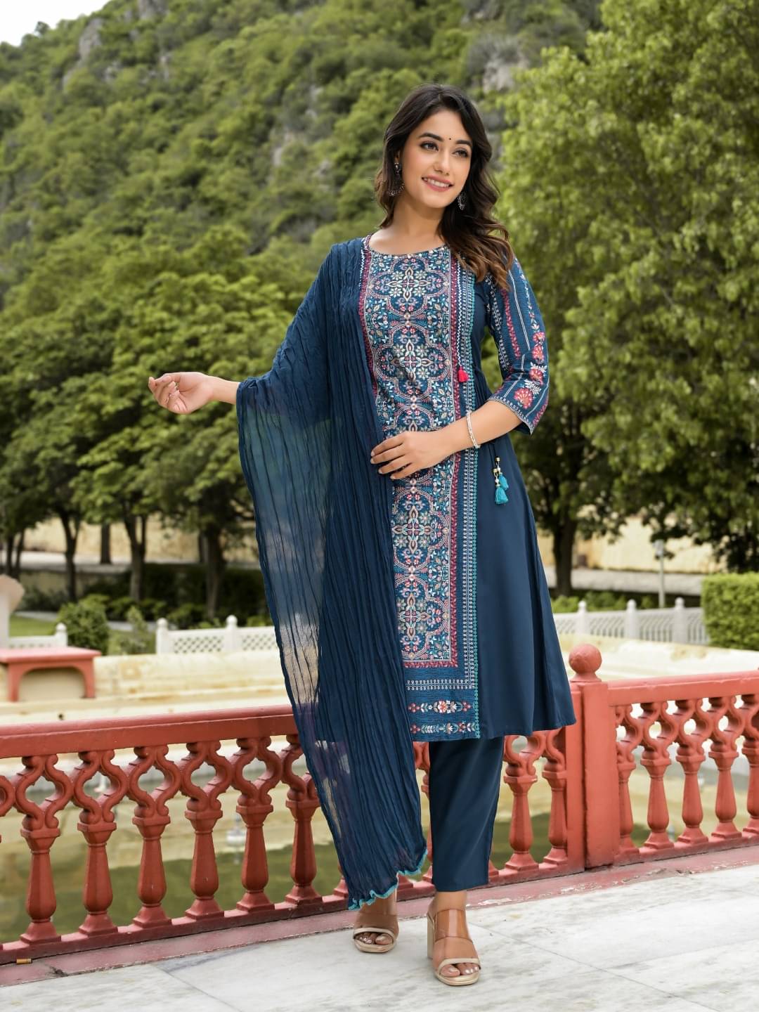 Juniper Rayon Printed Kurti With Pants Women's Stitched Salwar Suit - Blue ( Pack of 1 ) Juniper Rayon Printed Kurti With Pants Women's Stitched Salwar Suit - Blue ( Pack of 1 )