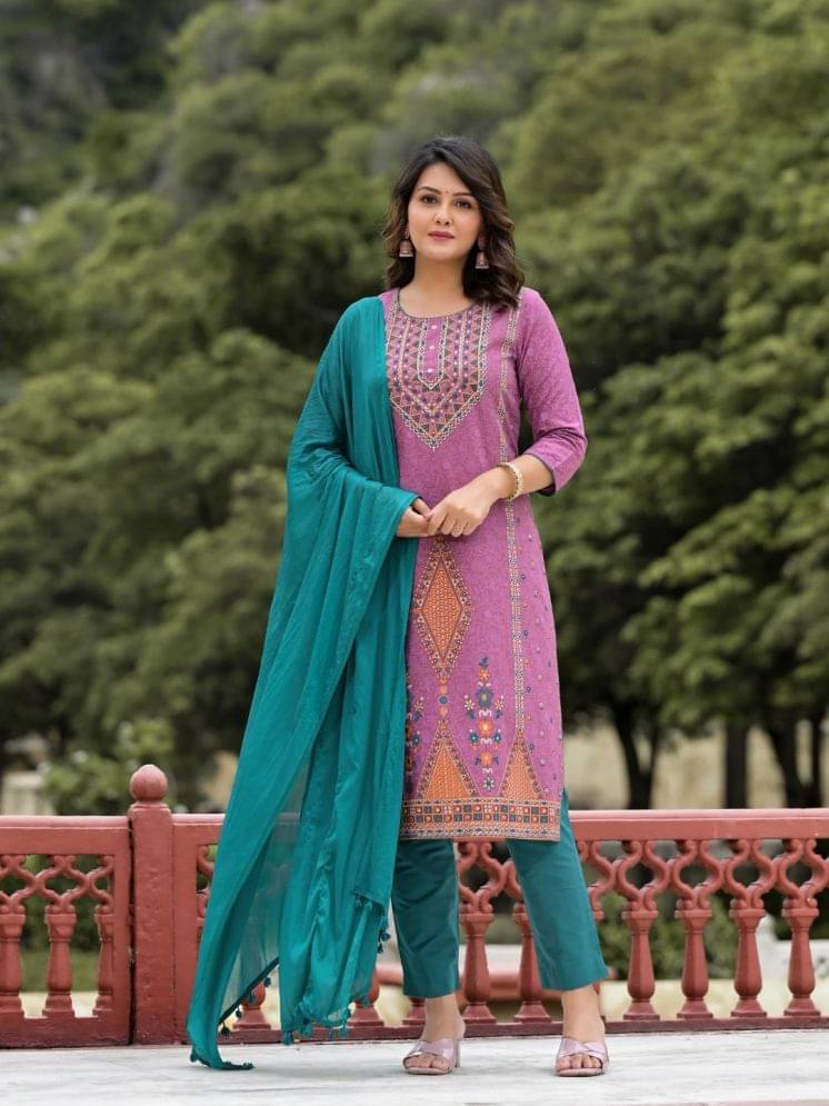 Juniper Rayon Printed Kurti With Pants Women's Stitched Salwar Suit - Lavender ( Pack of 1 ) Juniper Rayon Printed Kurti With Pants Women's Stitched Salwar Suit - Lavender ( Pack of 1 )