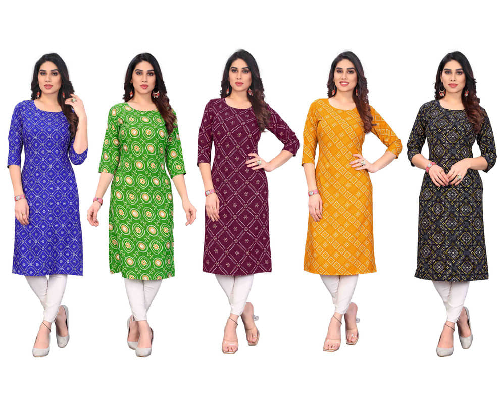 KETAKI FASHION Crepe Printed Straight Women's Kurti - Multicolor5 ( Pack of 5 ) - Kurtis, Tunics | Buy online on ZillyBuy
