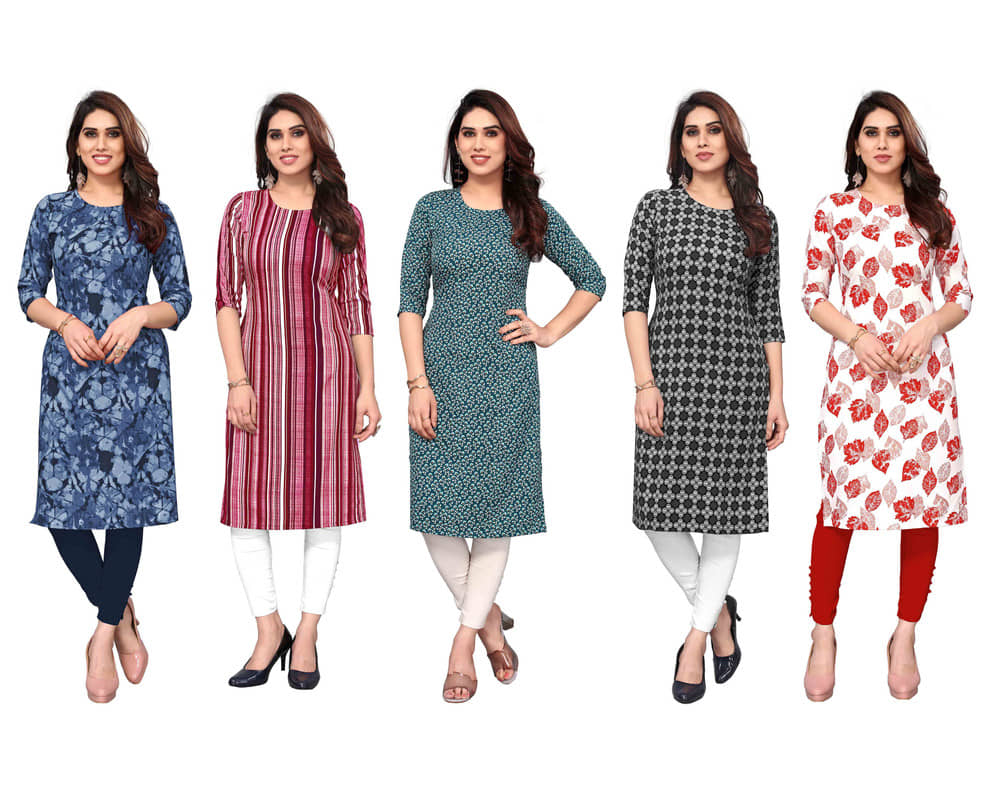 KETAKI FASHION Crepe Printed Straight Women's Kurti - Multicolor1 ( Pack of 5 ) - Kurtis, Tunics | Buy online on ZillyBuy