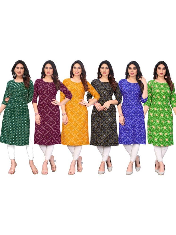 KETAKI FASHION Crepe Printed Straight Women's Kurti - Multicolor7 ( Pack of 6 ) - Kurtis, Tunics | Buy online on ZillyBuy