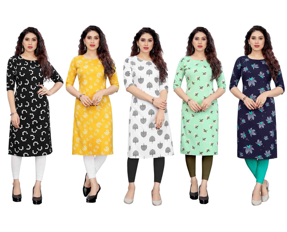 KETAKI FASHION Crepe Printed Straight Women's Kurti - Multicolor5 ( Pack of 5 ) - Kurtis, Tunics | Buy online on ZillyBuy