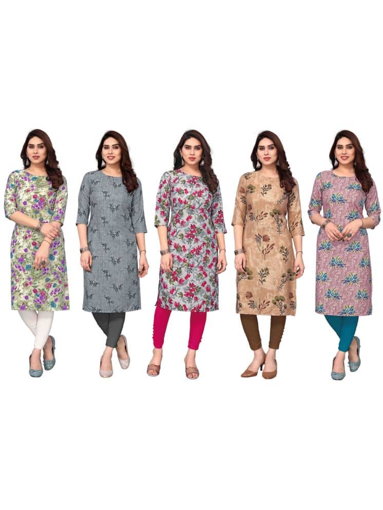 KETAKI FASHION Crepe Printed Straight Women's Kurti - Multicolor8 ( Pack of 5 ) - Kurtis, Tunics | Buy online on ZillyBuy