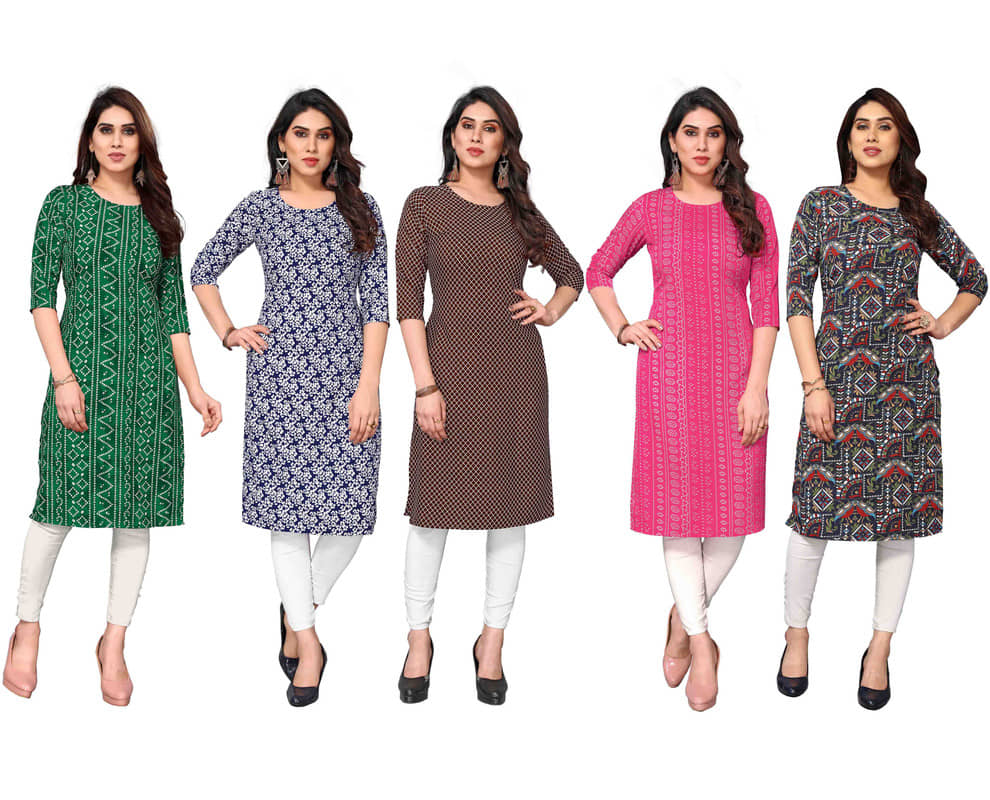 KETAKI FASHION Crepe Printed Straight Women's Kurti - Multicolor1 ( Pack of 5 ) - Kurtis, Tunics | Buy online on ZillyBuy