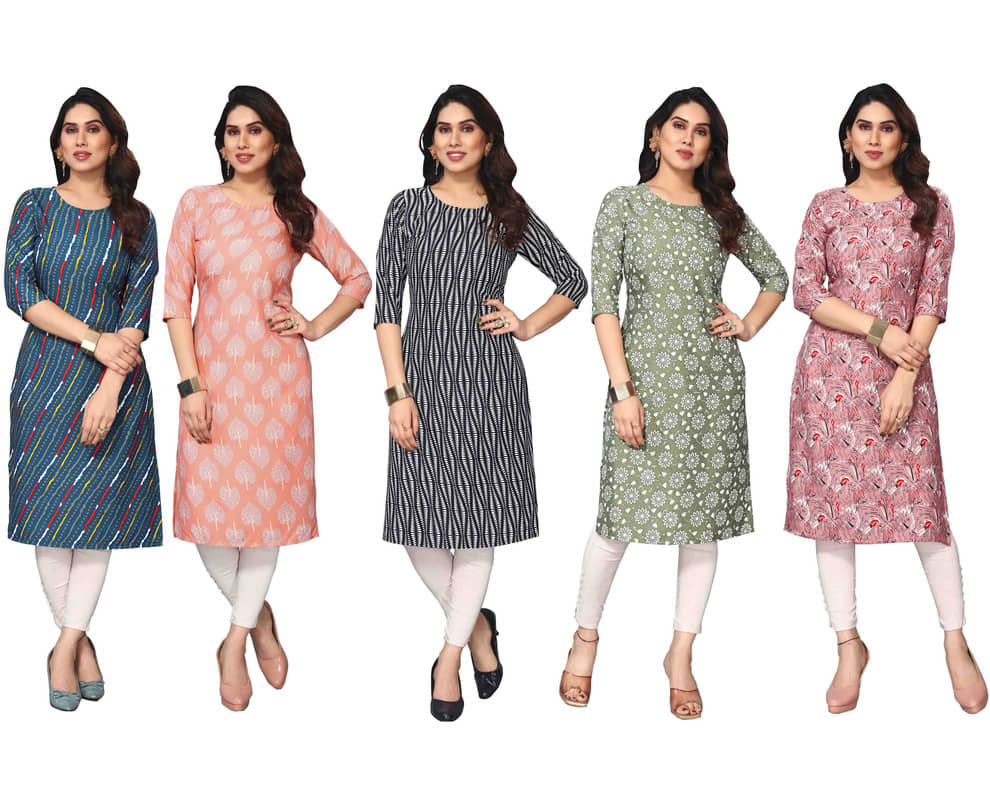 KETAKI FASHION Crepe Printed Straight Women's Kurti - Multicolor6 ( Pack of 5 ) - Kurtis, Tunics | Buy online on ZillyBuy
