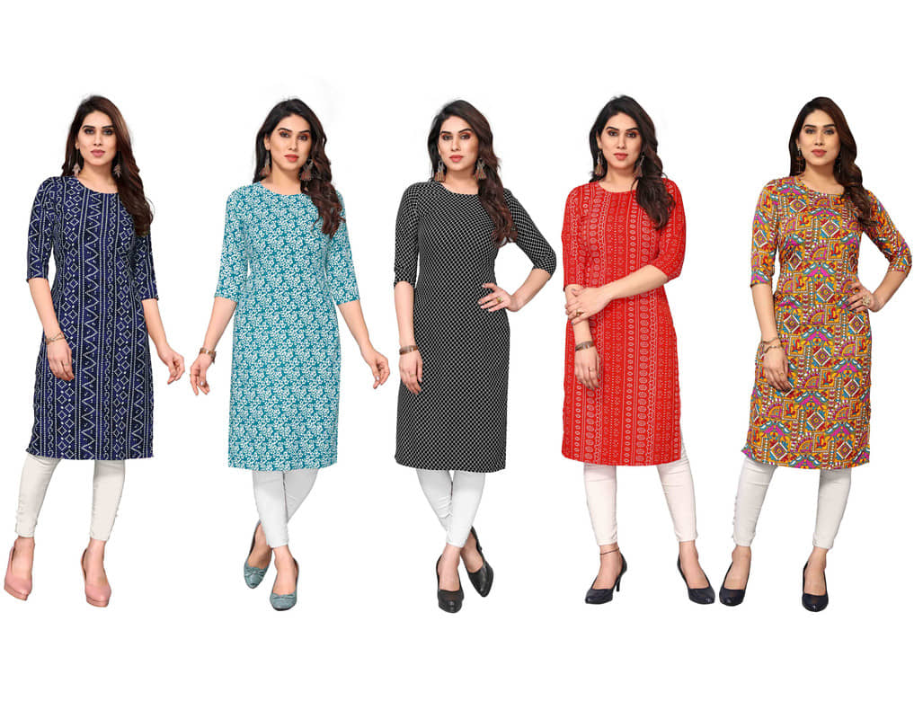 KETAKI FASHION Crepe Printed Straight Women's Kurti - Multicolor2 ( Pack of 5 ) - Kurtis, Tunics | Buy online on ZillyBuy