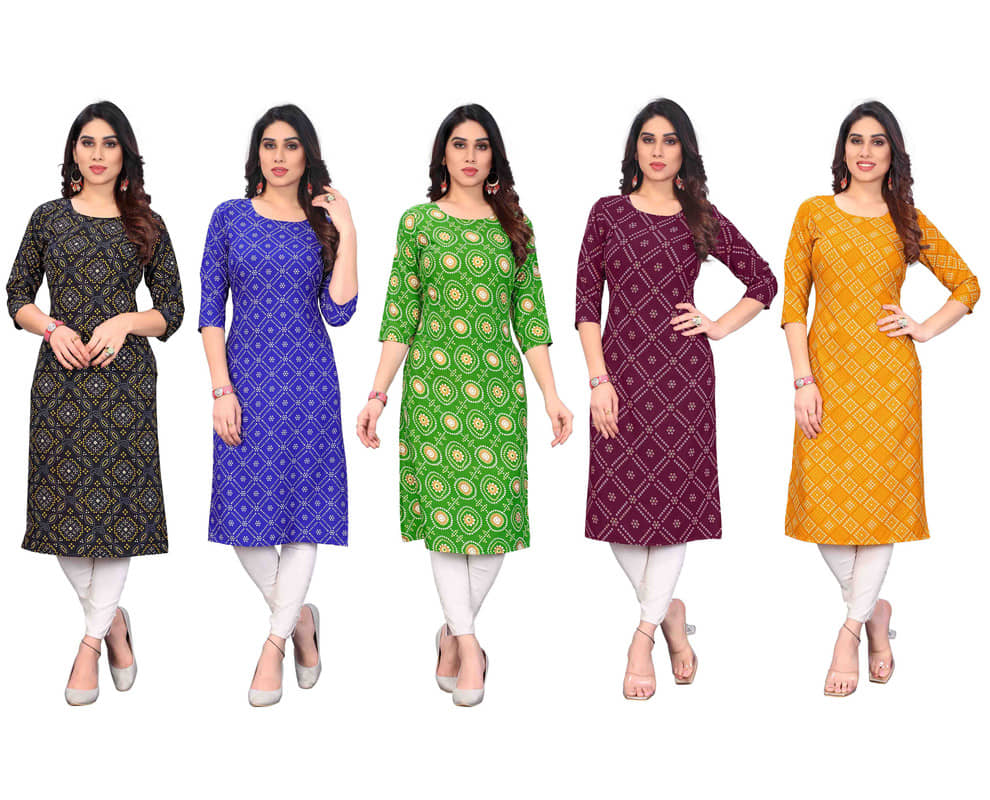 KETAKI FASHION Crepe Printed Straight Women's Kurti - Multicolor4 ( Pack of 5 ) - Kurtis, Tunics | Buy online on ZillyBuy