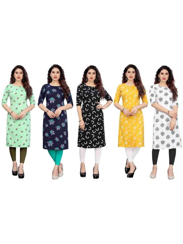 KETAKI FASHION Crepe Printed Straight Women's Kurti - Multicolor3 ( Pack of 5 ) - Kurtis, Tunics | Buy online on ZillyBuy