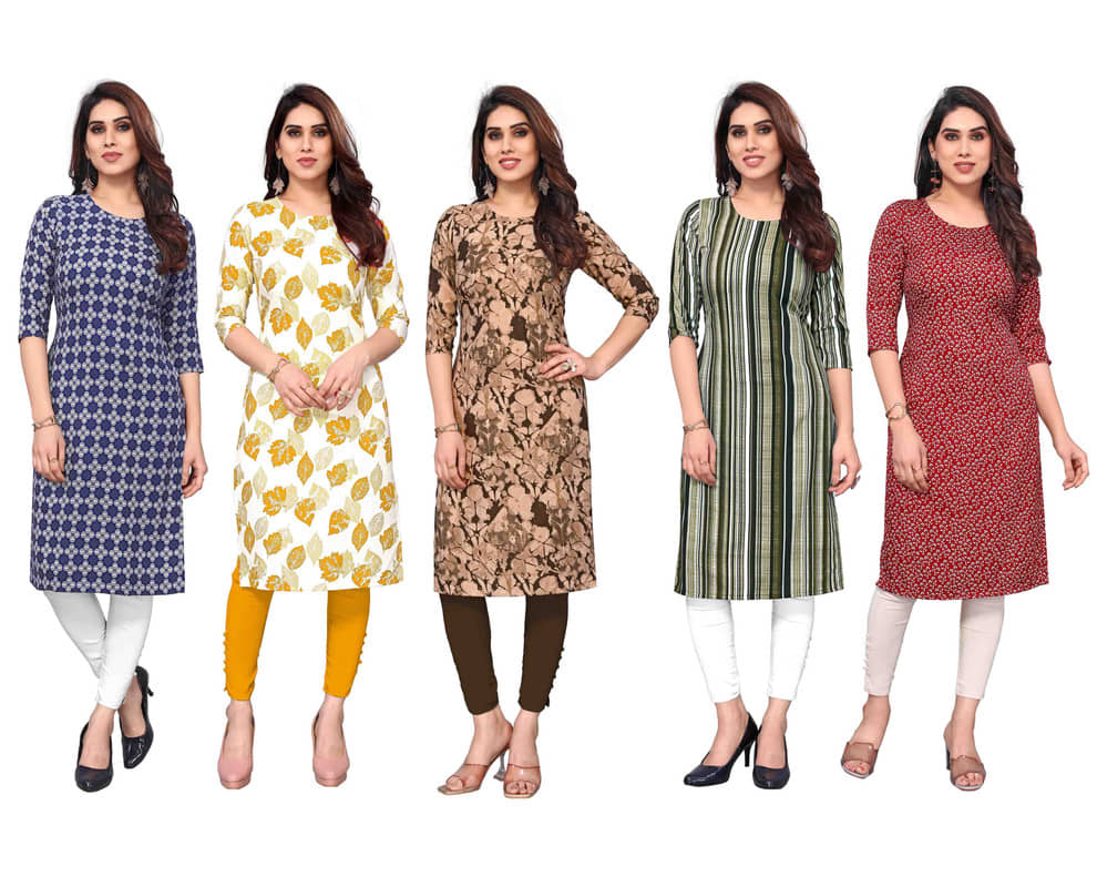 KETAKI FASHION Crepe Printed Straight Women's Kurti - Multicolor7 ( Pack of 5 ) - Kurtis, Tunics | Buy online on ZillyBuy
