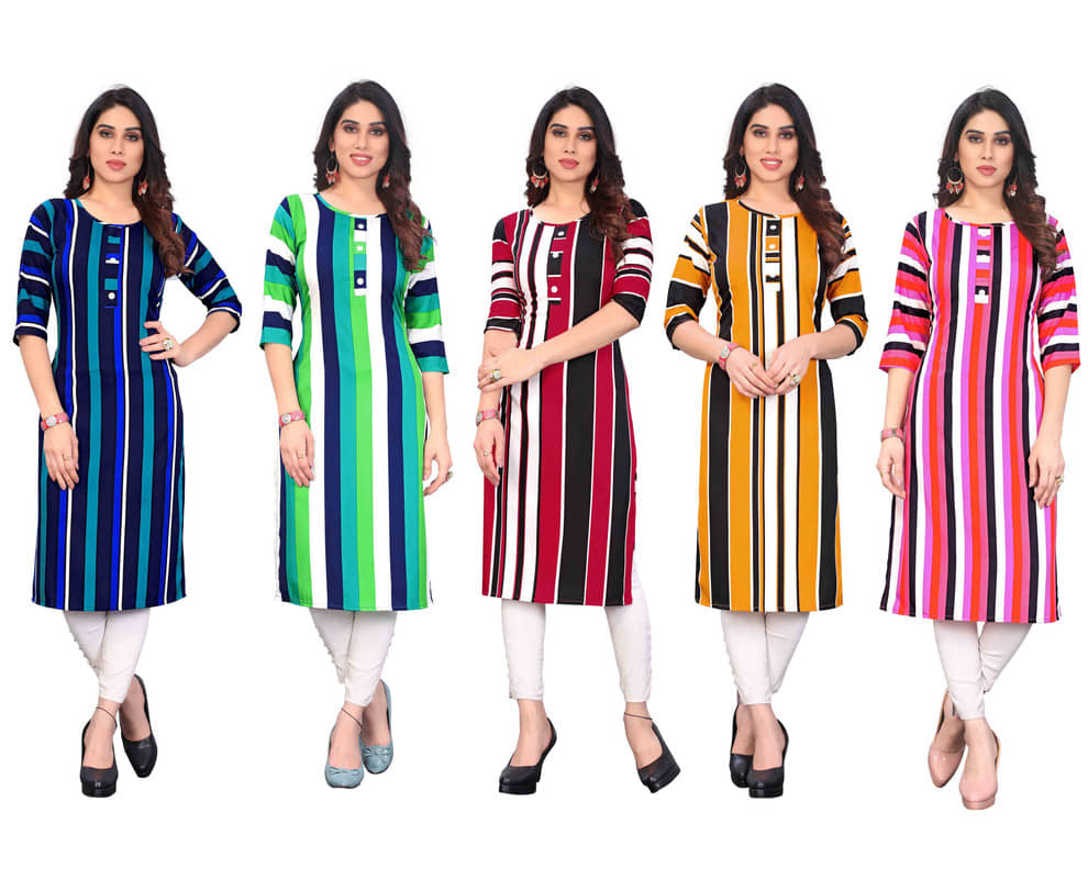 KETAKI FASHION Crepe Printed Straight Women's Kurti - Multicoloured ( Pack of 5 ) - Kurtis, Tunics | Buy online on ZillyBuy