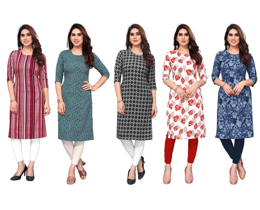 KETAKI FASHION Crepe Printed Straight Women's Kurti - Multicolor2 ( Pack of 5 ) - Kurtis, Tunics | Buy online on ZillyBuy