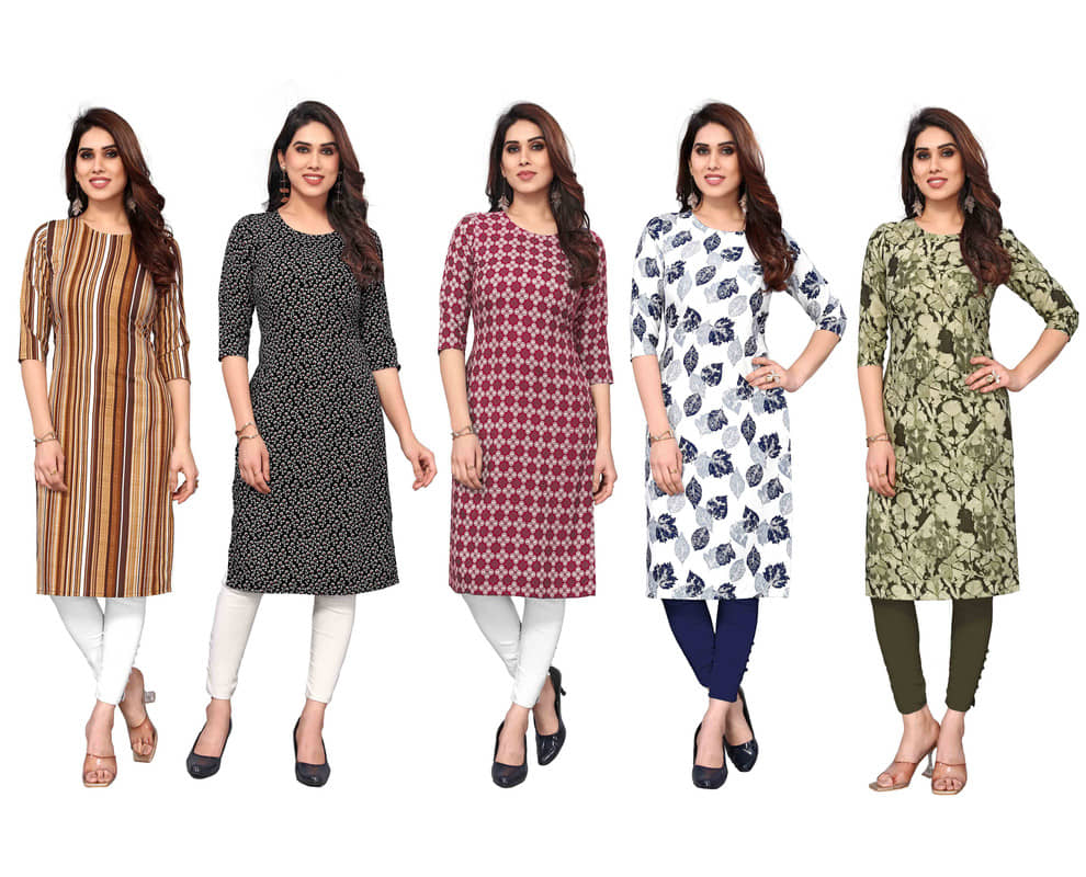 KETAKI FASHION Crepe Printed Straight Women's Kurti - Multicolor1 ( Pack of 5 ) - Kurtis, Tunics | Buy online on ZillyBuy