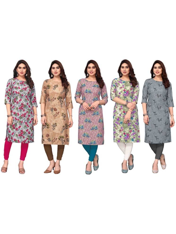 KETAKI FASHION Crepe Printed Straight Women's Kurti - Multicoloured ( Pack of 5 ) - Kurtis, Tunics | Buy online on ZillyBuy
