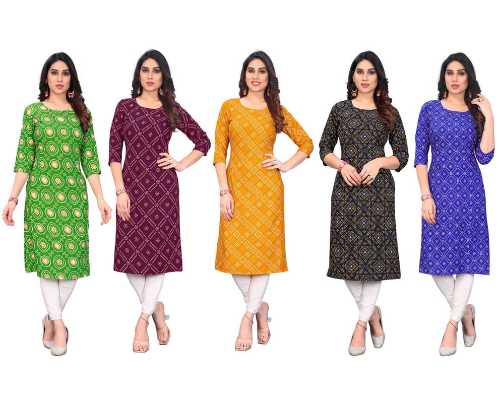 KETAKI FASHION Crepe Printed Straight Women's Kurti - Multicolor6 ( Pack of 5 ) - Kurtis, Tunics | Buy online on ZillyBuy