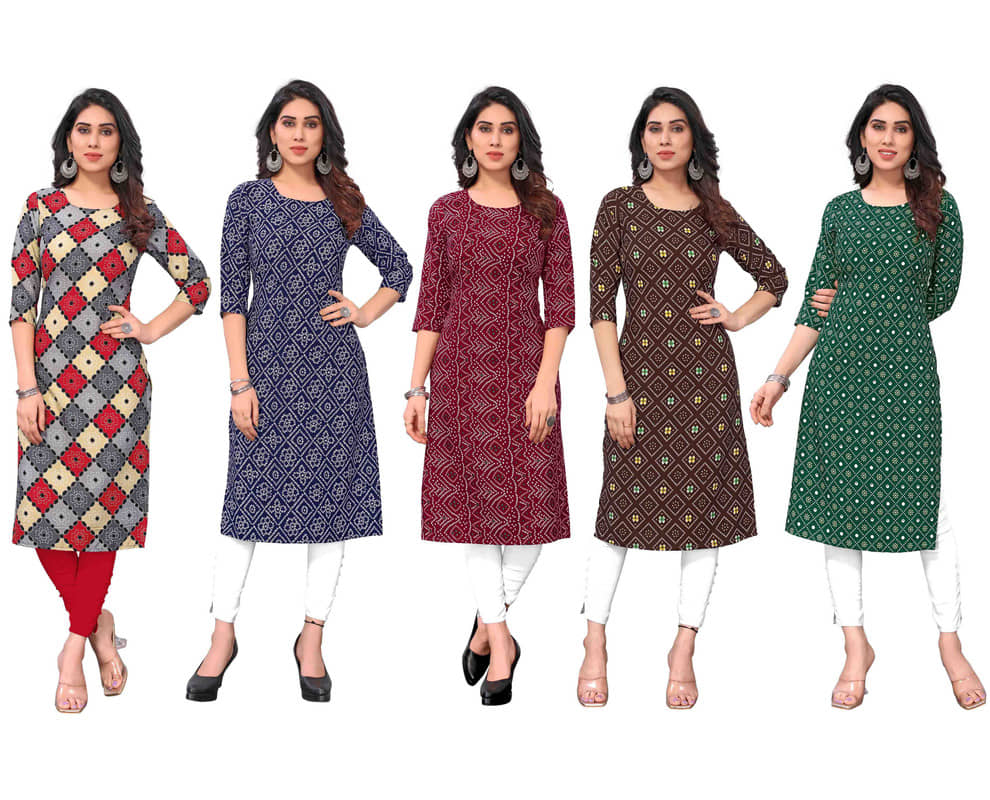 KETAKI FASHION Crepe Printed Straight Women's Kurti - Multicolor7 ( Pack of 5 ) - Kurtis, Tunics | Buy online on ZillyBuy