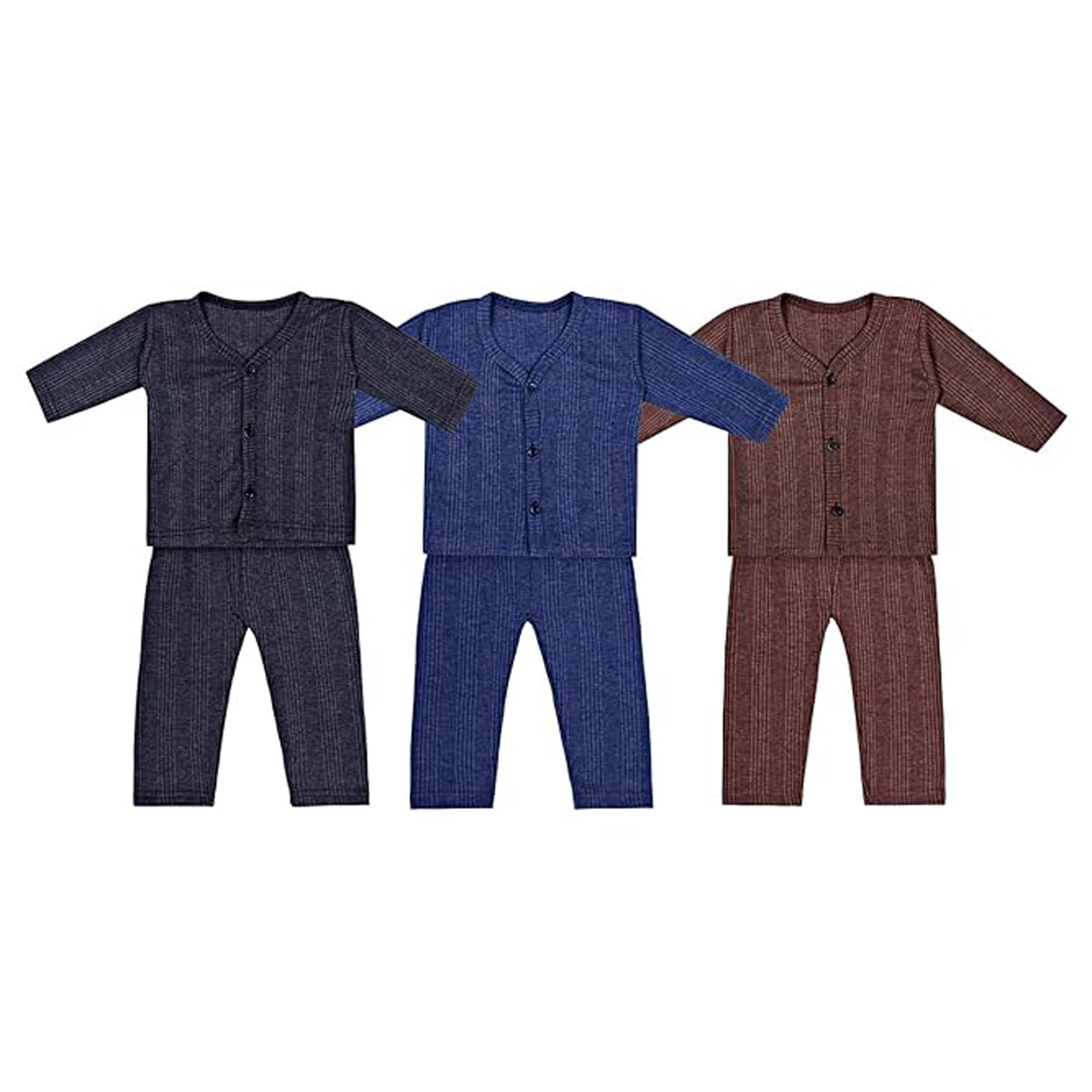     			Kids Front Open Baby Thermal Suit Top & Pajama Set for Baby Boys & Baby Girls, Pack of 3 (Multicolor)
