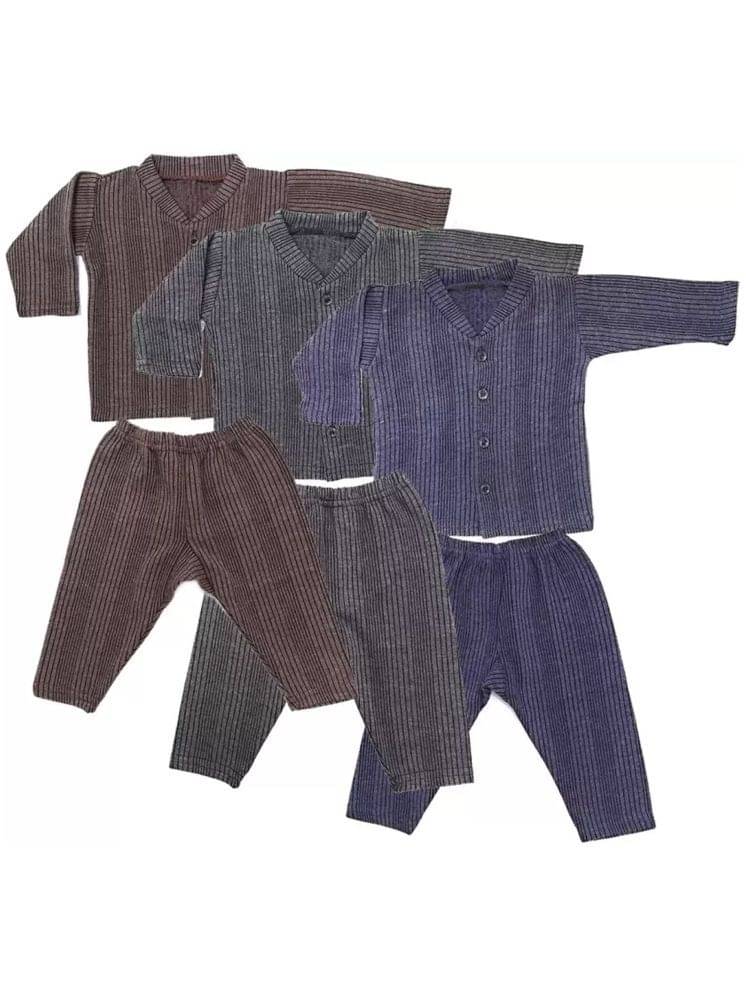 Kids Front Open Baby Thermal Suit Top & Pajama Set for Baby Boys & Baby Girls, Pack of 3 (Multicolor) Kids Front Open Baby Thermal Suit Top & Pajama Set for Baby Boys & Baby Girls, Pack of 3 (Multicolor)