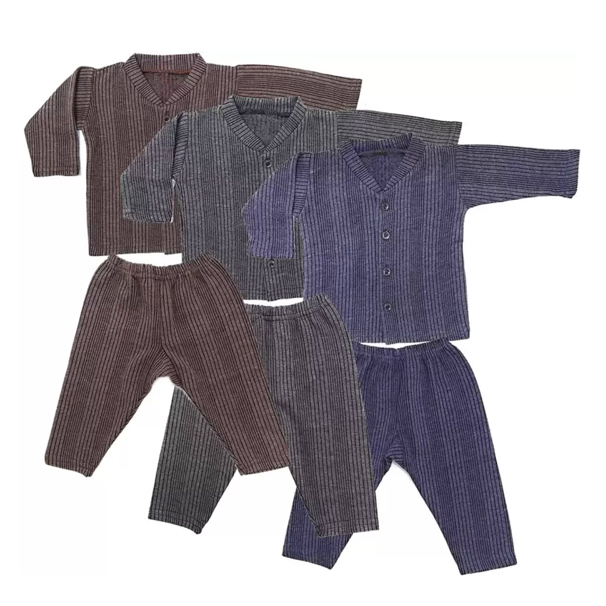 Kids Front Open Baby Thermal Suit Top & Pajama Set for Baby Boys & Baby Girls, Pack of 3 (Multicolor)     			Kids Front Open Baby Thermal Suit Top & Pajama Set for Baby Boys & Baby Girls, Pack of 3 (Multicolor)