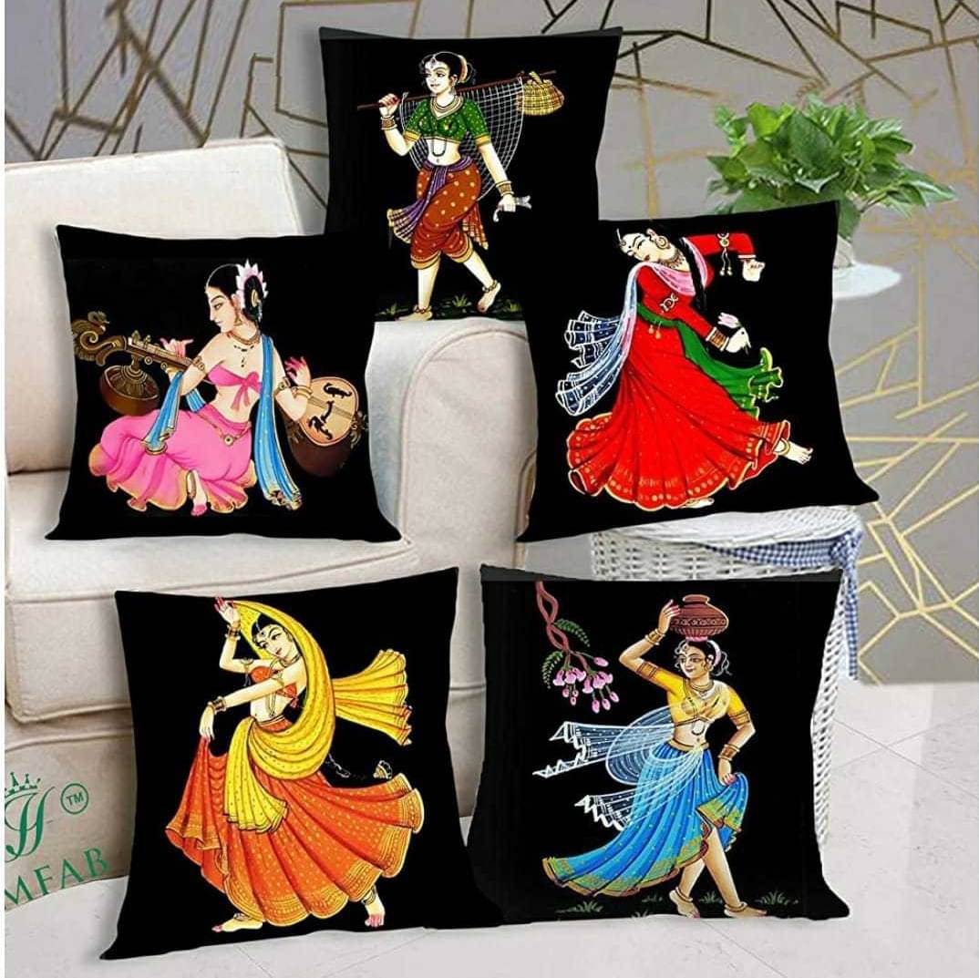     			Laphino Set of 5 Jute Graphic Square Cushion Cover (40X40)cm - Black