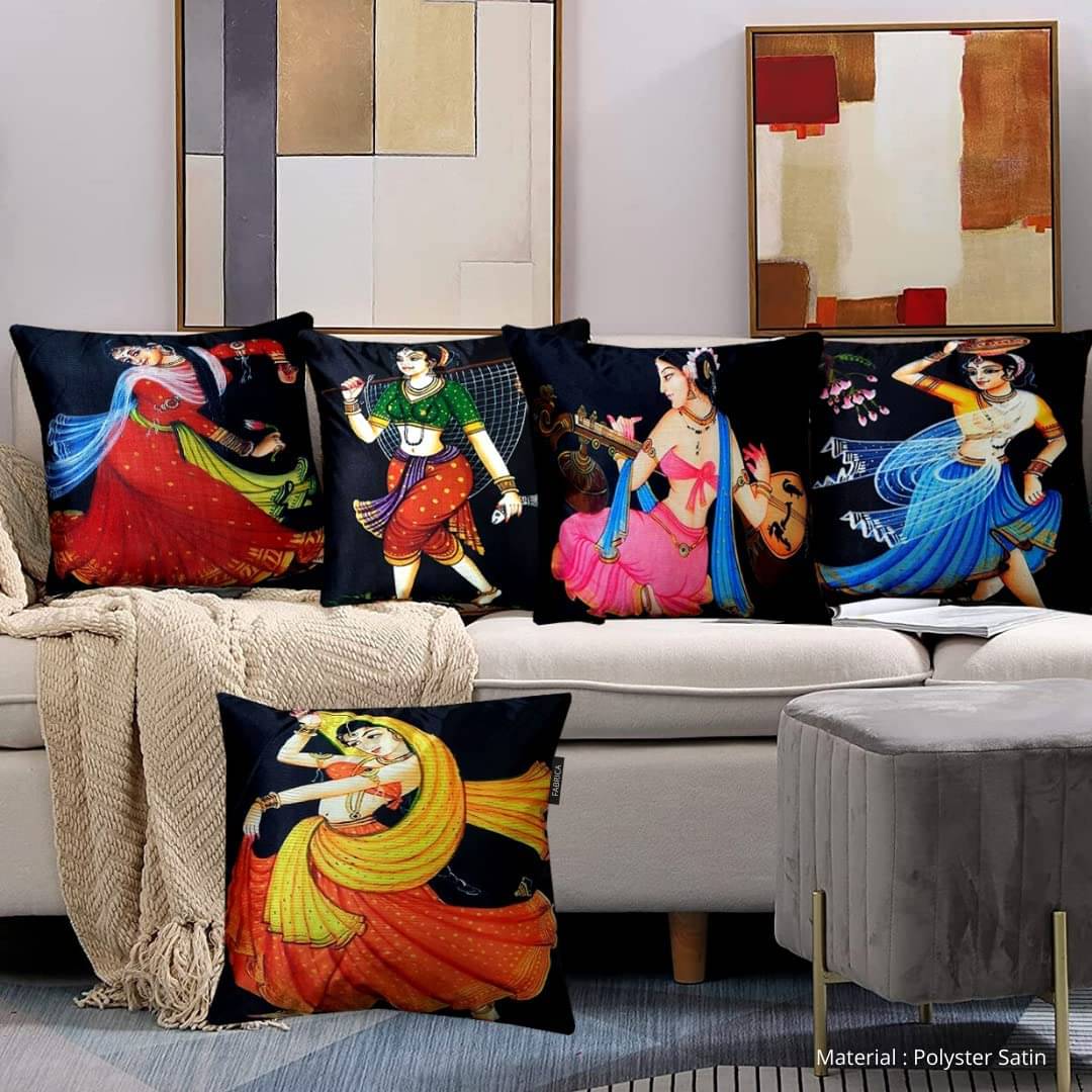 Laphino Set of 5 Jute Graphic Square Cushion Cover (40X40)cm - Black Laphino Set of 5 Jute Graphic Square Cushion Cover (40X40)cm - Black