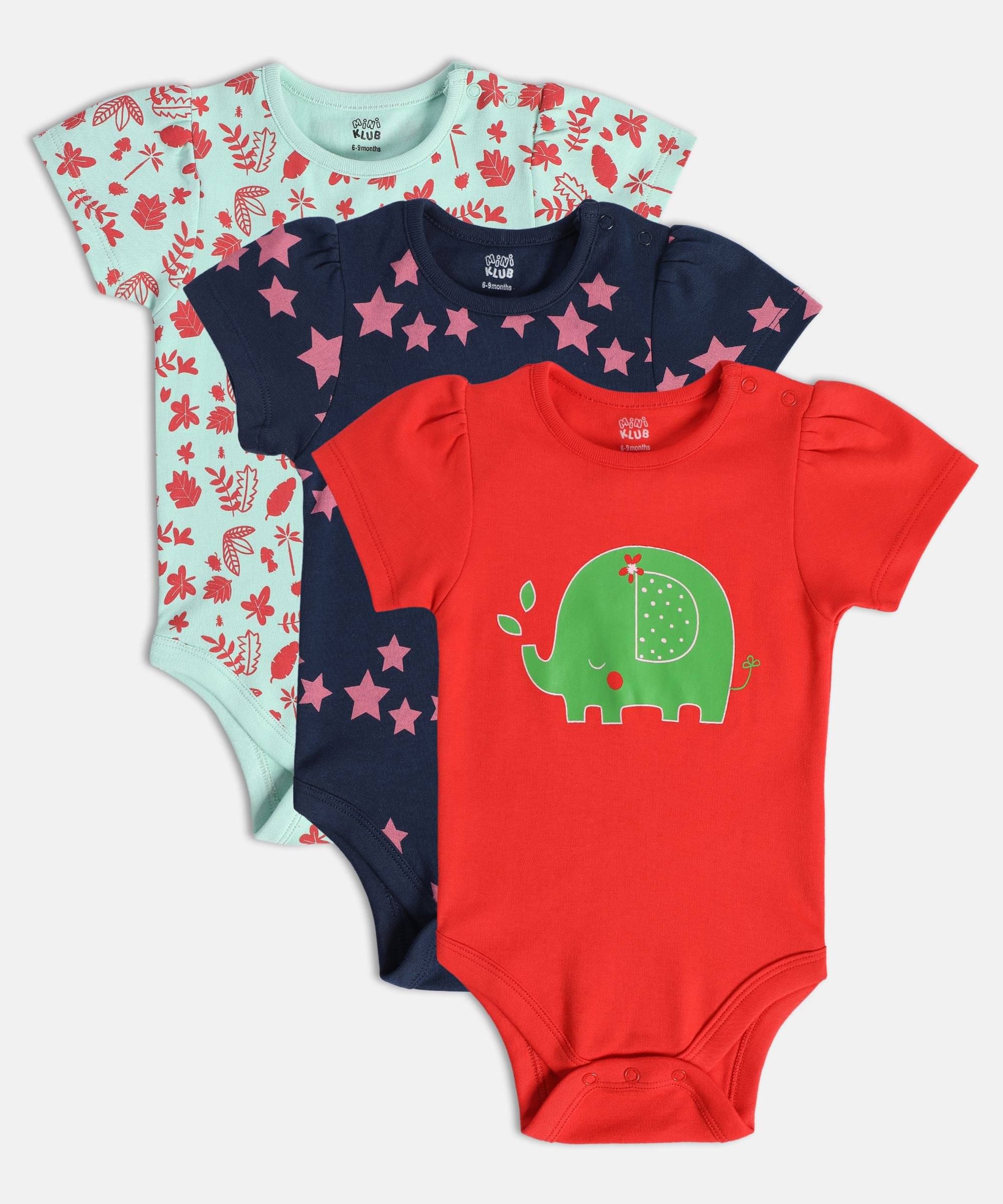 MINI KLUB Pack of 3 Baby Girls Cotton Bodysuit ( Multi Color ) MINI KLUB Pack of 3 Baby Girls Cotton Bodysuit ( Multi Color )