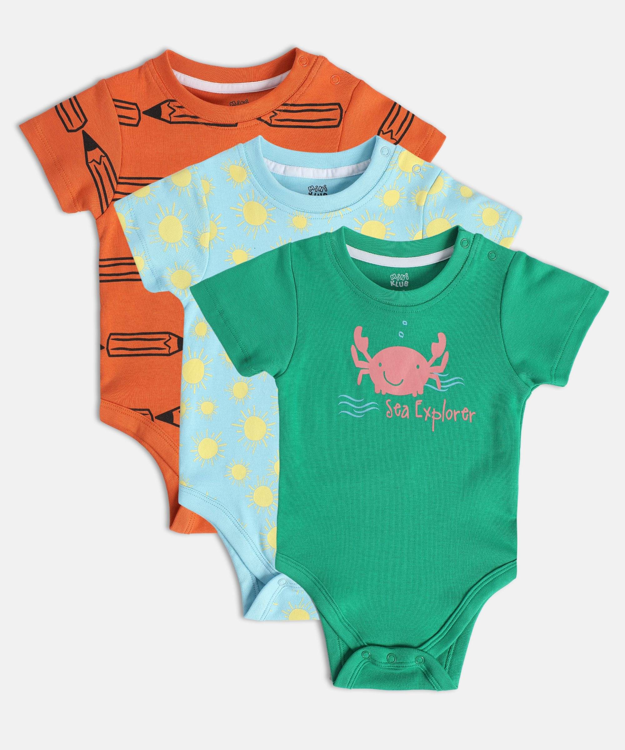 MINI KLUB Pack of 3 Baby Boys Cotton Bodysuit ( Multi Color ) MINI KLUB Pack of 3 Baby Boys Cotton Bodysuit ( Multi Color )