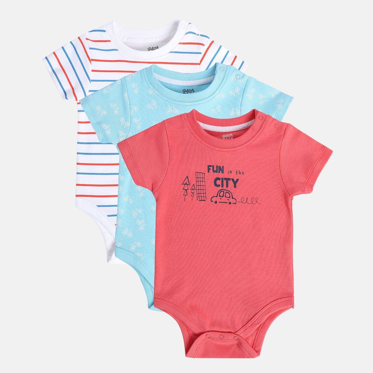 MINI KLUB Pack of 3 Baby Boys Cotton Bodysuit ( Multi Color ) MINI KLUB Pack of 3 Baby Boys Cotton Bodysuit ( Multi Color )