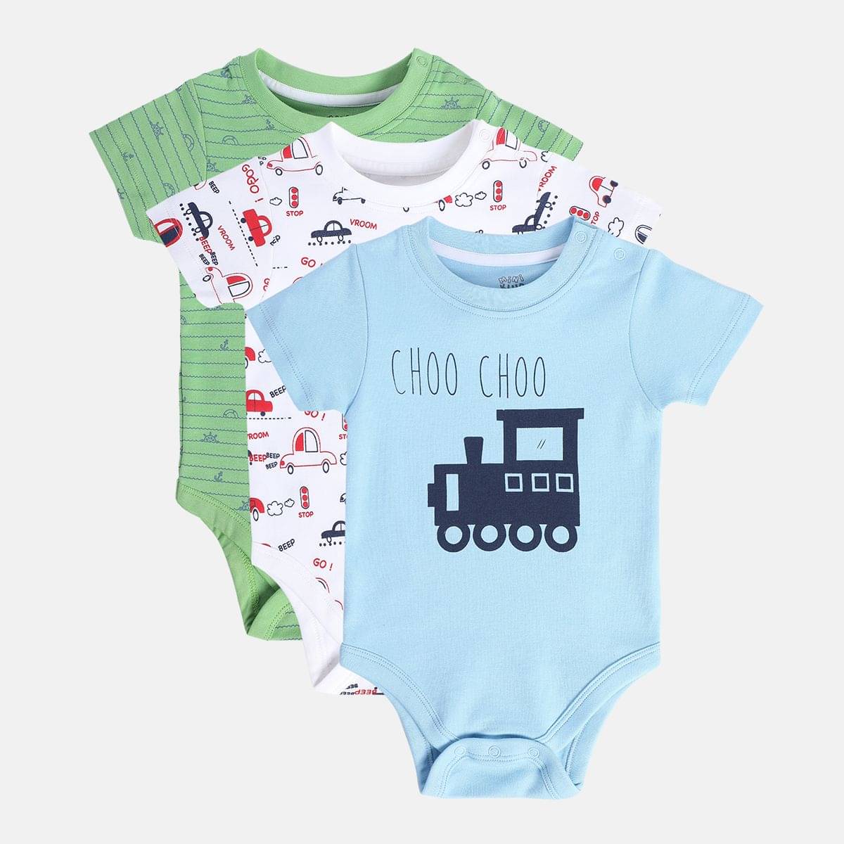 MINI KLUB Pack of 3 Baby Boys Cotton Bodysuit ( Multi Color )     			MINI KLUB Pack of 3 Baby Boys Cotton Bodysuit ( Multi Color )