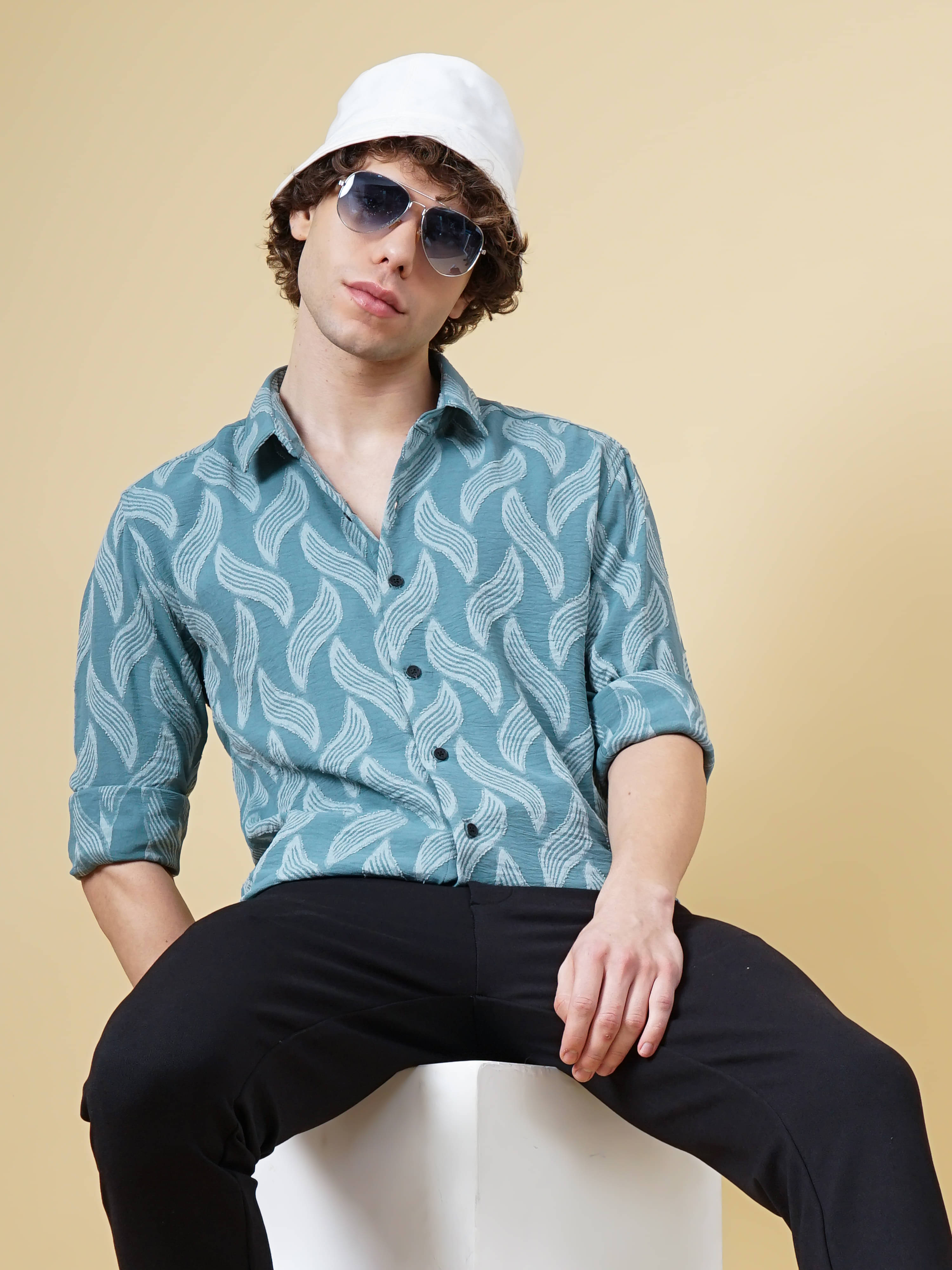 Paul Street Viscose Slim Fit Self Design Full Sleeves Men's Casual Shirt - Green ( Pack of 1 ) Paul Street Viscose Slim Fit Self Design Full Sleeves Men's Casual Shirt - Green ( Pack of 1 )