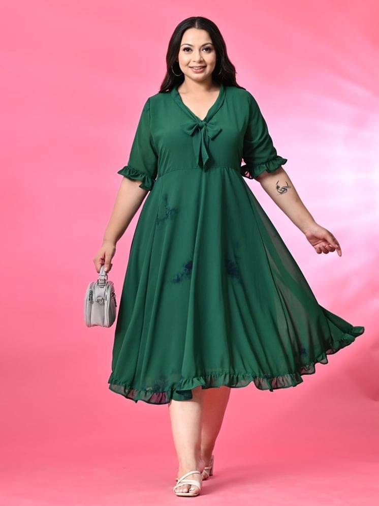 PrettyPlus by Desinoor.com Georgette Printed Knee Length Women's A-line Dress - Green ( Pack of 1 ) PrettyPlus by Desinoor.com Georgette Printed Knee Length Women's A-line Dress - Green ( Pack of 1 )