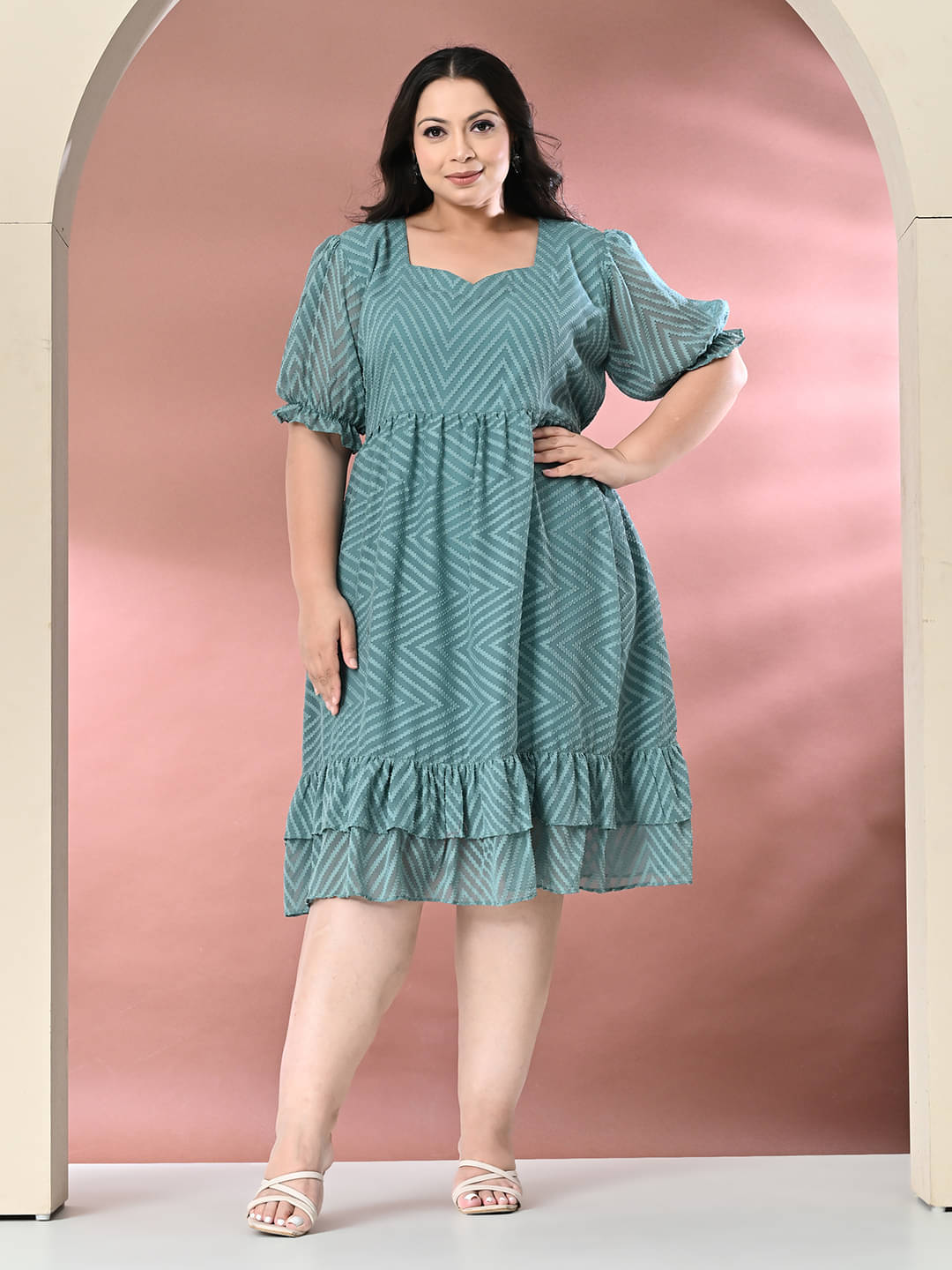     			PrettyPlus by Desinoor.com Women Georgette Self Design Fit & Flare Dress ( Sea Green )