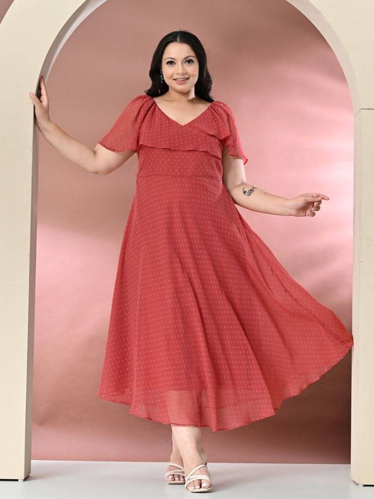 PrettyPlus by Desinoor.com Georgette Self Design Midi Women's Fit & Flare Dress - Peach ( Pack of 1 ) PrettyPlus by Desinoor.com Georgette Self Design Midi Women's Fit & Flare Dress - Peach ( Pack of 1 )