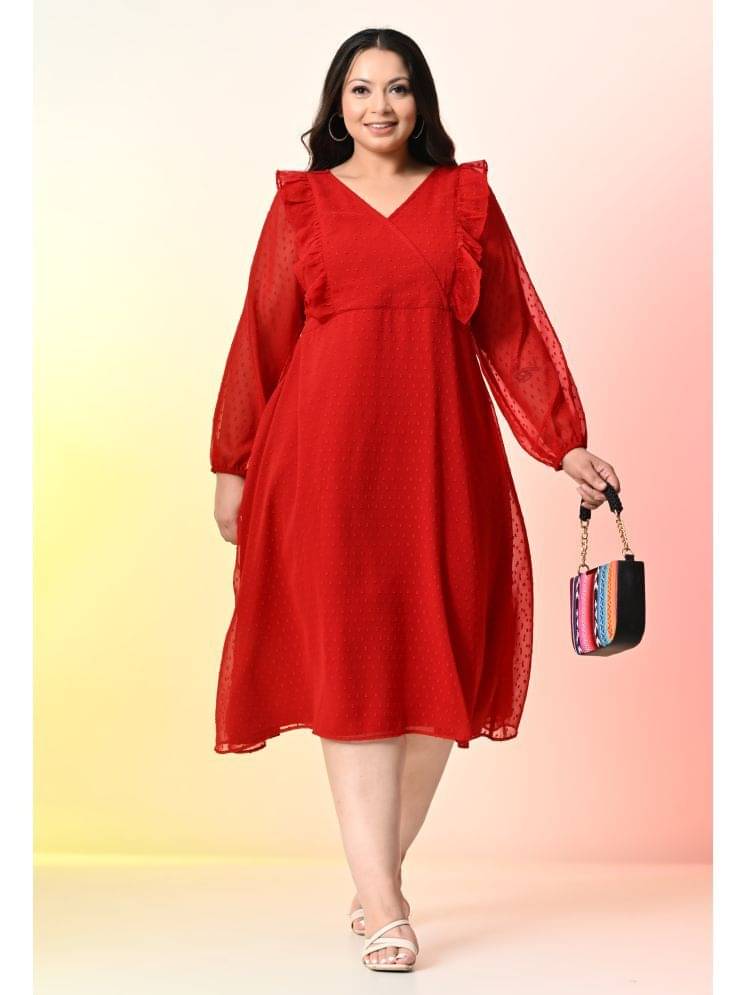 PrettyPlus by Desinoor.com Georgette Self Design Midi Women's Fit & Flare Dress - Red ( Pack of 1 ) PrettyPlus by Desinoor.com Georgette Self Design Midi Women's Fit & Flare Dress - Red ( Pack of 1 )