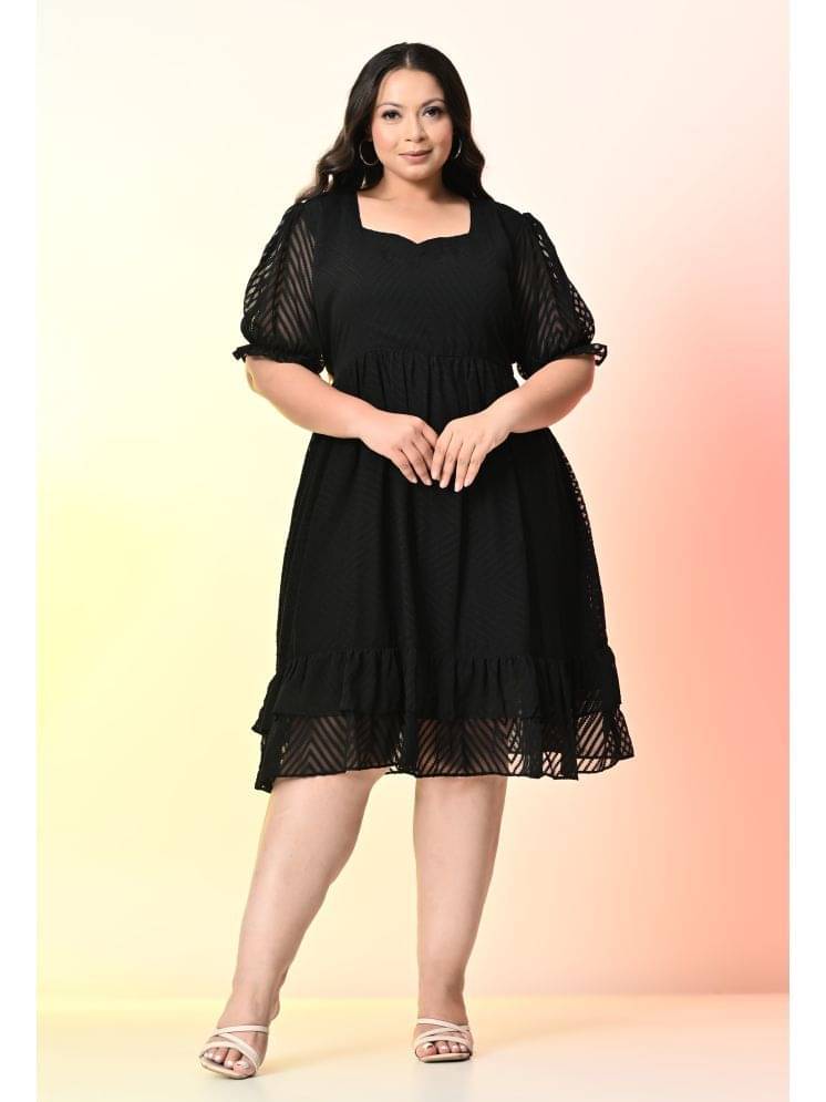 PrettyPlus by Desinoor.com Georgette Self Design Knee Length Women's Fit & Flare Dress - Black ( Pack of 1 ) PrettyPlus by Desinoor.com Georgette Self Design Knee Length Women's Fit & Flare Dress - Black ( Pack of 1 )
