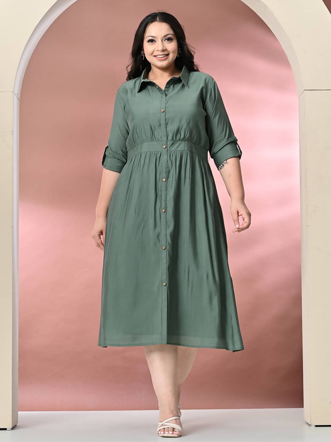 PrettyPlus by Desinoor.com Silk Solid Midi Women's Shirt Dress - Sea Green ( Pack of 1 ) PrettyPlus by Desinoor.com Silk Solid Midi Women's Shirt Dress - Sea Green ( Pack of 1 )