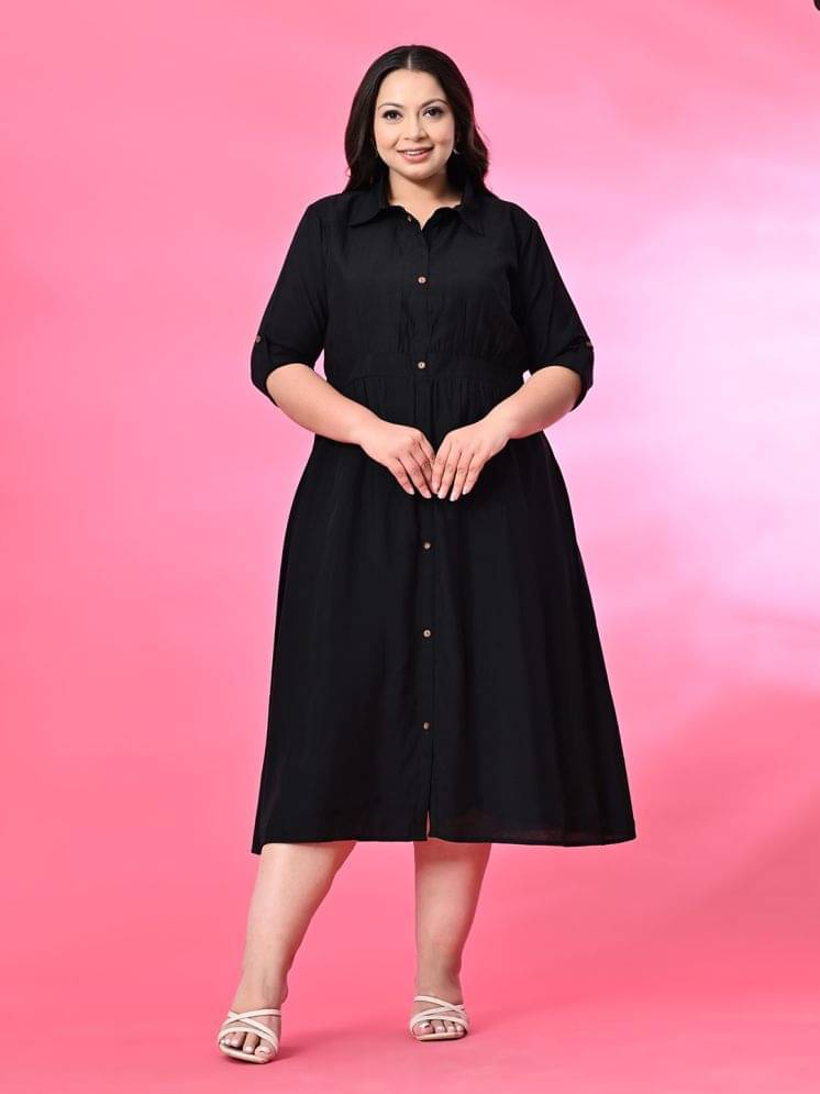     			PrettyPlus by Desinoor.com Women Silk Solid Shirt Dress ( Black )