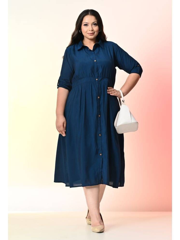 PrettyPlus by Desinoor.com Silk Solid Midi Women's Fit & Flare Dress - Teal ( Pack of 1 ) PrettyPlus by Desinoor.com Silk Solid Midi Women's Fit & Flare Dress - Teal ( Pack of 1 )