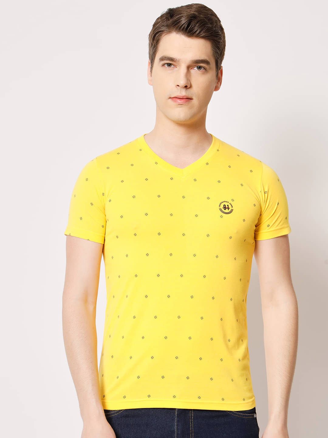 TAB91 Pack of 1 Cotton Blend Regular Fit Men's T-Shirt ( Yellow )     			TAB91 Pack of 1 Cotton Blend Regular Fit Men's T-Shirt ( Yellow )