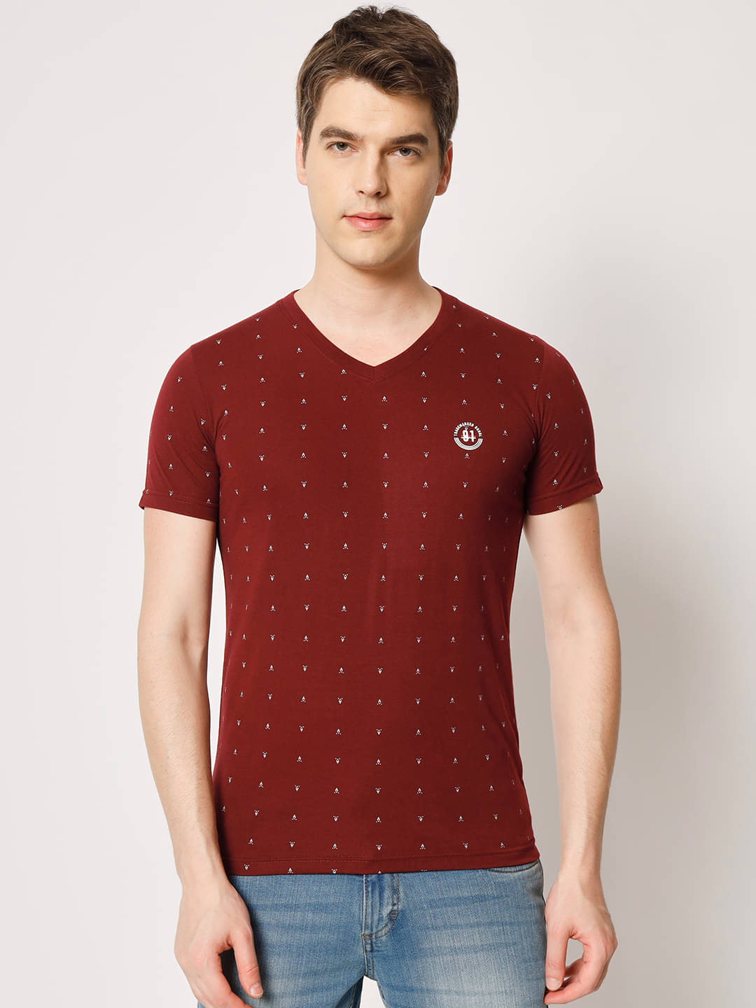 TAB91 Pack of 1 Cotton Blend Regular Fit Men's T-Shirt ( Wine ) TAB91 Pack of 1 Cotton Blend Regular Fit Men's T-Shirt ( Wine )