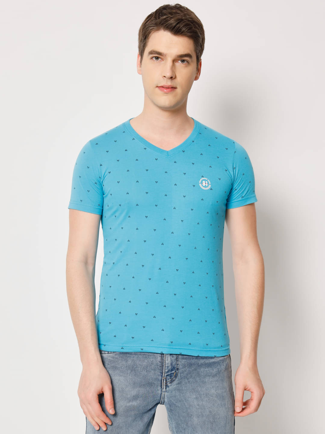 TAB91 Pack of 1 Cotton Blend Regular Fit Men's T-Shirt ( Blue )     			TAB91 Pack of 1 Cotton Blend Regular Fit Men's T-Shirt ( Blue )