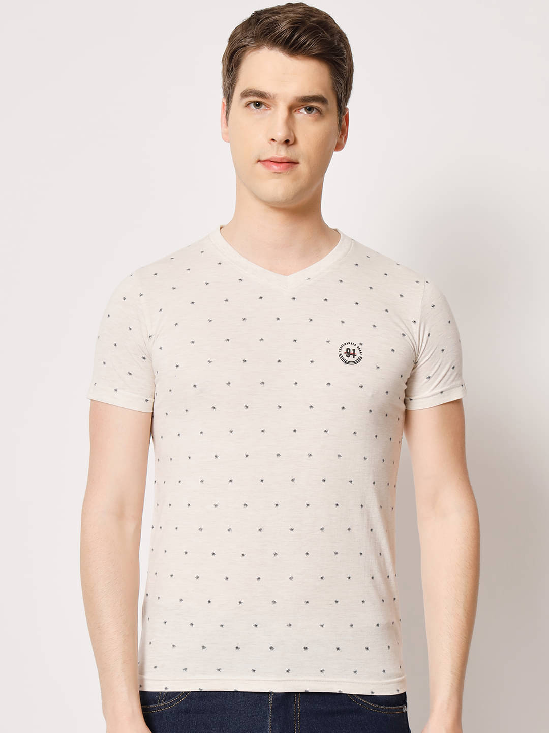 TAB91 Pack of 1 Cotton Blend Regular Fit Men's T-Shirt ( Beige ) TAB91 Pack of 1 Cotton Blend Regular Fit Men's T-Shirt ( Beige )